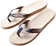 [wlsdhjfo] Sandals Men S Casual Straw Flip Flops Men Striped Ribbon Flat Slippers Non-Slip Linen Slides Flax Slippers