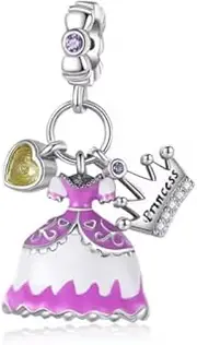 [The Charmery] Princess Dress and Tiara Heart Charm 925 Sterling Silver Pendant Charm Compatible with Pandora Charms,and Many Other UK Charm Bracelets, One Size, Metal, No Gemstone