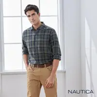 在飛比找momo購物網優惠-【NAUTICA】男裝 簡約沉穩格紋長袖襯衫(綠)