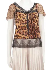 Brown Silk Leopard Cut Out Top