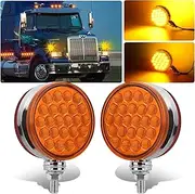 Gonice 2PCS 48-LED Round Pedestal Truck Lights - Dual Face Amber/Amber Turn Signal & Brake Lights, DOT Compliant for Freightliner, Kenworth, Peterbilt, Universal Semi Trucks
