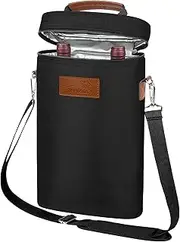 [Tirrinia] 2 Bottle Leakproof Insulated Wine Tote Carrier Bag - Padded Cooler for Travel, Restaurants, Tasting, Parties, Great Gift for Wine Lovers