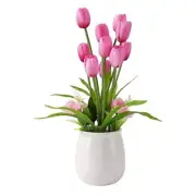 Artificial Tulips Flowers in Vase, Realistic Fake Silk Flower with Pink Tulip