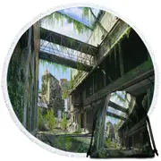 Future Art Abandoned City Round Beach Towel