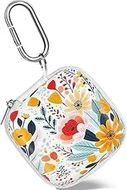 [KOUJAON] Square Earbud Case, Headphone Organizer Wired Ear Bud Case Portable EVA Carrying Case Storage Bag with Carabiner for Airpods Pro Beats Bose Galaxy Buds Data Cable Storage (Blooming Floral)