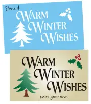 Joanie Christmas Stencil Winter Wishes Lodge Tree Holly Mistletoe Prim Signs