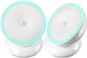 Kathfly 2 Pieces Motion Sensor Night Lights LED Cordless Puck Lights Small Wall Lights with Rotating Base for Cruise Cabin Hallway Bedroom Kitchen Closet Stairway, White Light (Battery Operated)