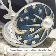 Celestial Pocket Watch – Sun, Moon & Stars, Pearl and Crystals Space Astronomy