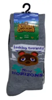 Animal Crossing New Horizons Crew Socks 2 Pair Men 6.5-12 Gray w Nook Slider NES