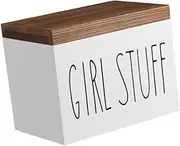 Generic Tampon Holder for Bathroom Pad Organizer Removable Divider with Lid Storage Bin Case Creative Wooden Tampon Storage Box, White
