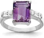 [JewelryWeb] 925 Sterling Silver Solid Polished Amethyst Ring 2mm Wide Band Style-Ring for Women
