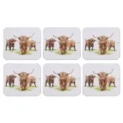 Ashdene Dining Kitchen Highland Herd Cork Back Coasters Set 6
