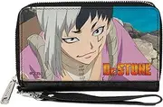 [Buckle-Down] Dr. Stone Wallet, Zip Around, Dr Stone Gen Asagiri Hiking Pose and Title Logo, Vegan Leather