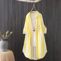 在飛比找蝦皮商城精選優惠-黃色襯衫女 中長款2023新款韓版寬鬆百搭外套空調衫女上衣襯
