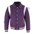 Varsity Letterman Bomber Retro Jacket Purple Wool White Genuine Leather Stripes