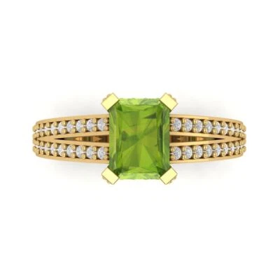2.45Ct Emerald Cut Natural Peridot Solid Gold Engagement Promise Statement Ring
