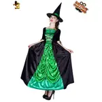 萬聖節成人女款魔法巫婆綠色長裙角色扮演服裝 大女巫婆派對服裝