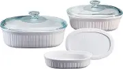 CorningWare Ceramic Bakeware Set with Lids, Chip and Crack Resistant Stoneware Baking Dish, Microwave, Dishwasher, Oven, Freezer and Fridge Safe, 6-Piece French White