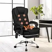 ALFORDSON Office Chair with Massage and Heated Seat, Ergonomic Computer Chair with Footrest Executive Home Desk Chair High Back Recliner Chair,Fabric Black