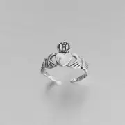 Sterling Silver Claddagh Toe Ring with Rope Band, Irish Silver Rings, Crown Ring