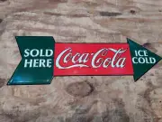 Vintage Ice Cold Coca-Cola Sold Here Metal Arrow Coke Sign 1990