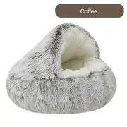 GGP Cozy Coffee Plush Hooded Pet Bed Ultra Soft Long Fur Cave Bed For Small Pets 50Cm