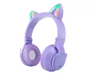 PT02 Wireless Headphone High Fidelity HD-compatible Calling Cool LED Light Cute Cat Ear Bluetooth-compatible 5.0 Stereo Music Sports-Purple