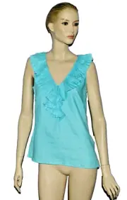 AUTOGRAPH NEW YORK NEW SZ M MEDIUM BLUE RUFFLE COLLAR SLEEVELESS LINEN TOP NWT