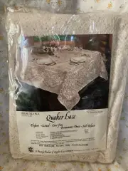 Vtg Quaker Lace Barcelona Natural Tablecloth 70" x 90" Oblong Ivory New
