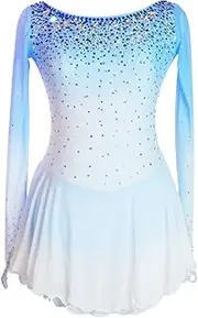 [Zagitova] Ice Figure Skating Dress for Girls Gradient Women Open Back Team Competition Dance Outfit with Shiny Rhinestone