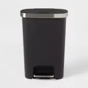 New Front Stage Resin Locking Lid Step Trash Can Black - Brightroom