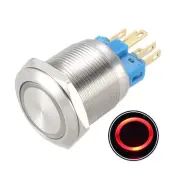 Latching Metal Push Button Switch 22mm Mounting Dia 1NO 1NC 12V Red LED Light