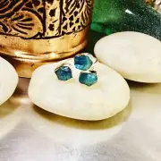 Genuine 925 Sterling Silver Three Raw Apatite Gemstone Adjustable Ring Size 8