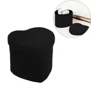 Catzon Heart Shaped Ottomans Faux Teddy Fur Storage Stool for Living Room-Black