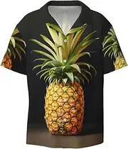 [HJLUUFT] Pineapple Painting Men's Shirts,Classic Hawaiian, Cuban Styles,Vacation Wear - Breathable Button Down Shirts for Men