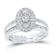 14k White Gold Round Diamond Oval Bridal Wedding Ring Set 1 Cttw (Certified)