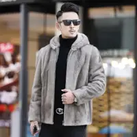 在飛比找ETMall東森購物網優惠-男士夾克冬季帶連帽拉鏈水貂皮