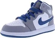 [Nike] Jordan Kids Preschool 1 Mid Basketball Shoes 640734, Cement Grey/White/True Blue, 3 Big Kid
