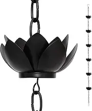 Lotus Rain Chain Extension - 4.6 ft, 6 Matte Black Lotus Cups, Hanging Hook & Acrylic Pendant - Compatible with Rain Chains for Gutters