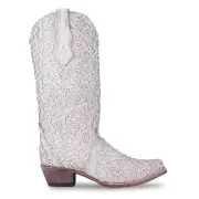 Corral Overlay Snip Toe Western White Glitter Boots (8.5)