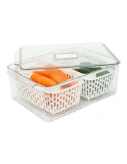[Little Label Co] Fridge Storage Container with Basket (Double) in Clear