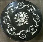 12" Black Marble Coffee Table Top Geometric Design mop Inlay Corner Table