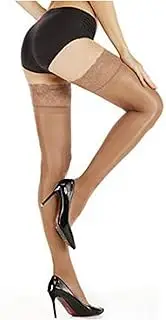 [SCALZE] Stockings Non Slip Silicone Stocking Women's Fashionable Peacock Lace Top Shiny Stockings Tiptoe Transparent Breathable and Sexy Hosiery Thigh High Stockings (Size : Coffee)