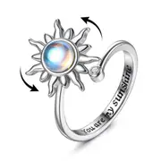 Anxiety Ring For Women Fidget Ring Sunflower Spinner Ring Fidget Rings For Anxiety Relief Stress Open Adjustable Flower Moon Star Figet Spinning Ri...