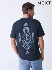 Navy Leaf Regular Fit Graphic Print T-Shirt (AM8111) | $33