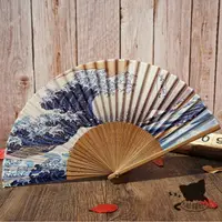 在飛比找樂天市場購物網優惠-漢服小巧中國古風女折扇日本日式真絲扇子和風神奈川沖浪里海浪