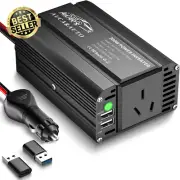 300W Power Inverter DC 12V to 230V with AU Plug, Dual USB & USB-C Car Adapter