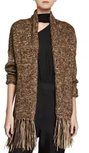 BRUNELLO CUCINELLI Ribbon Fringe Sequined Cardigan Poncho XS/IT38 (Fits S) NWT