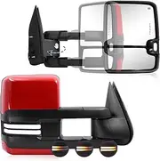 Switchback Towing Mirror Compatible with 2003-2007 Chevy Silverado GMC Sierra Tow Mirrors with Power Adjusted Heated Glass Turn Signal & Running Light Backup Lamp (Painted Red 9260)