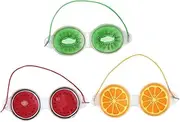 Anneome 3Pcs Reusable Ice Eye Masks for Puffiness Relief Cartoon Fruit Gel Pads Watermelon Lemon Kiwi Portable Cooling Eye Patches with Elastic Band for Travel and Home Use